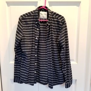 Blue and grey striped button up